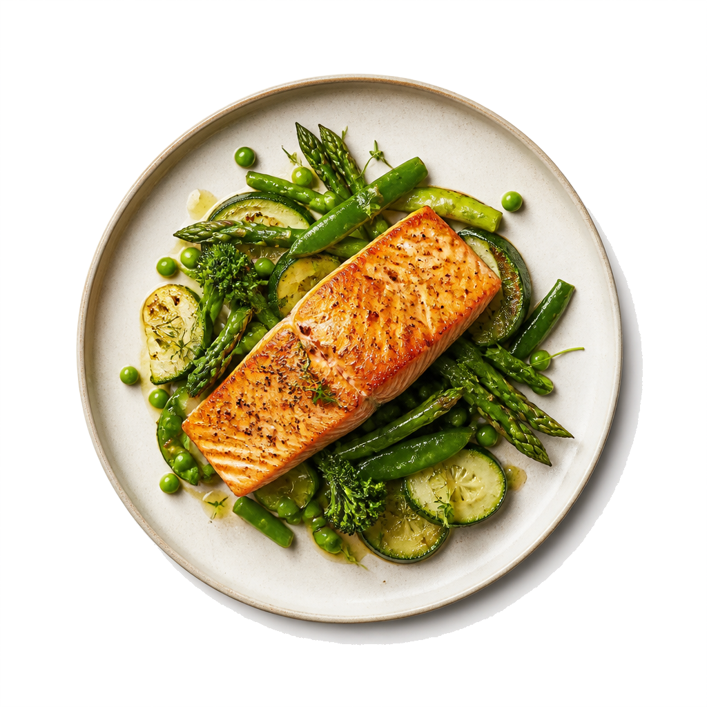 Saumon rôti aux légumes verts